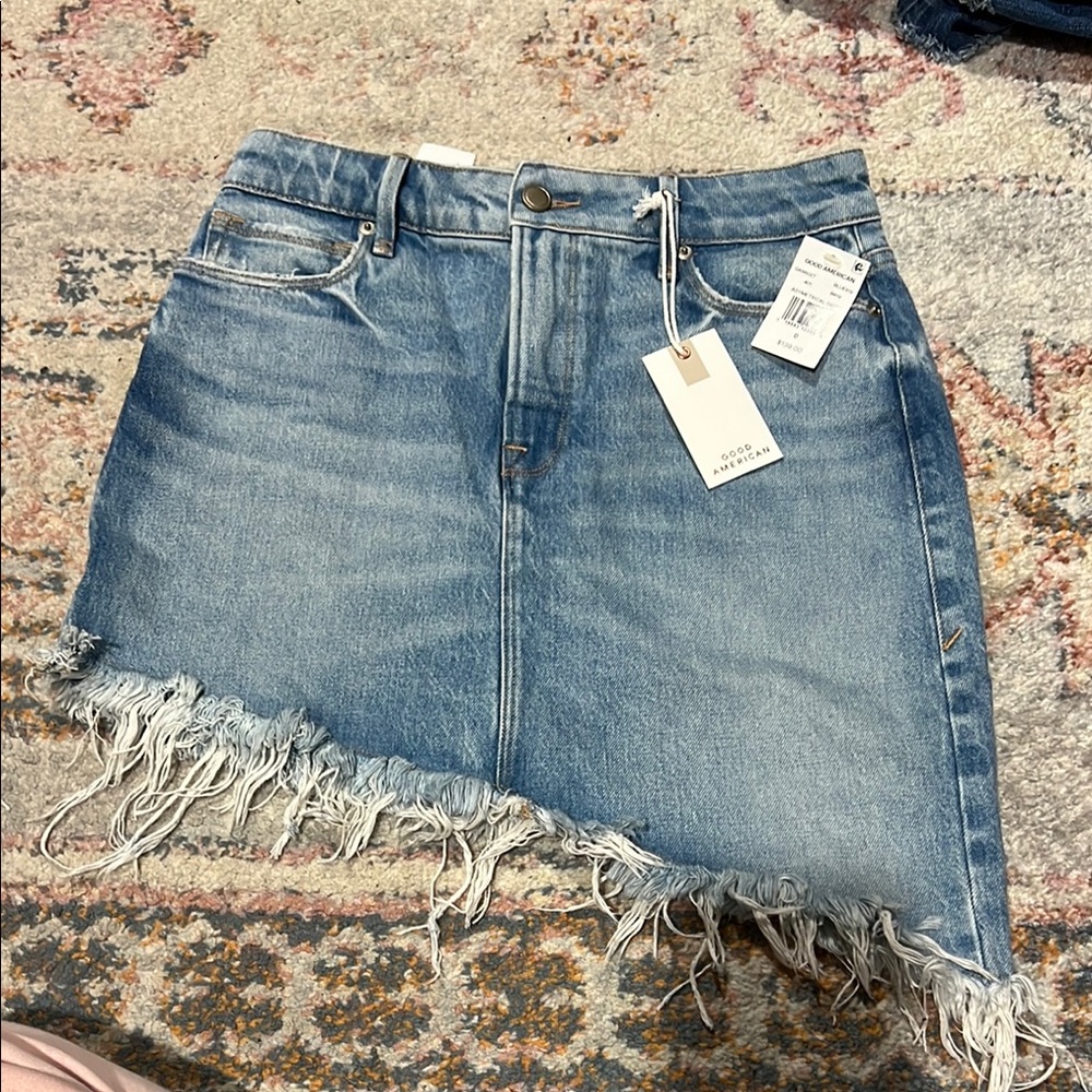 Denim Frayed Hem Skirt